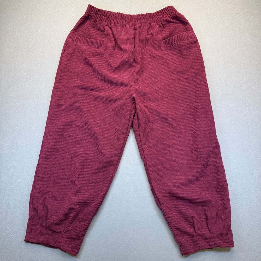 Zenana Burgundy Corduroy Elastic Waist Cropped Pants XL QP-1163D4 Relaxed Fit